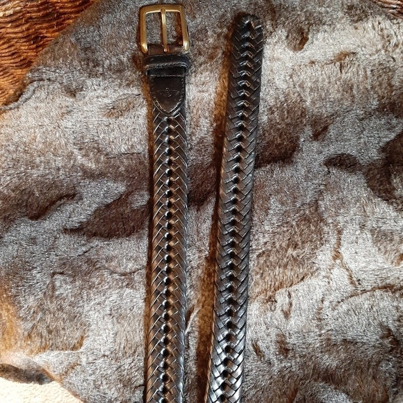 Dockers Belt Men's 32 Black Braided Leather Brass Buckle Adjustable Fish Tail - Picture 7 of 7